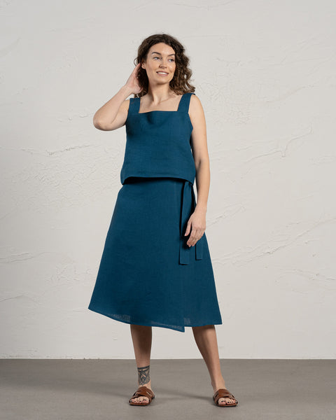 Linen Wrap Skirt Beverly Cobalt Blue
