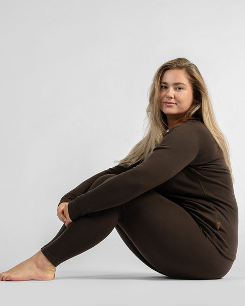 2-teiliges Set aus Langarmshirt und Leggings für Damen in 250 Schokoladenbraun
