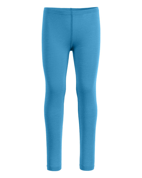 The menique 160gsm merino pants in light blue color, front view.