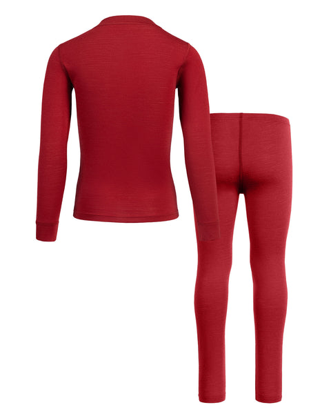 Kids' 160 Long Sleeve & Bottom 2-Piece Royal Cherry, back view.