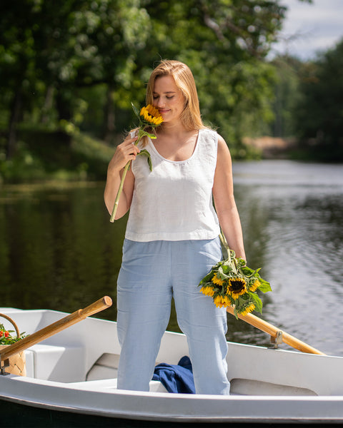 Leinen Crop Top Ana Reinweiß