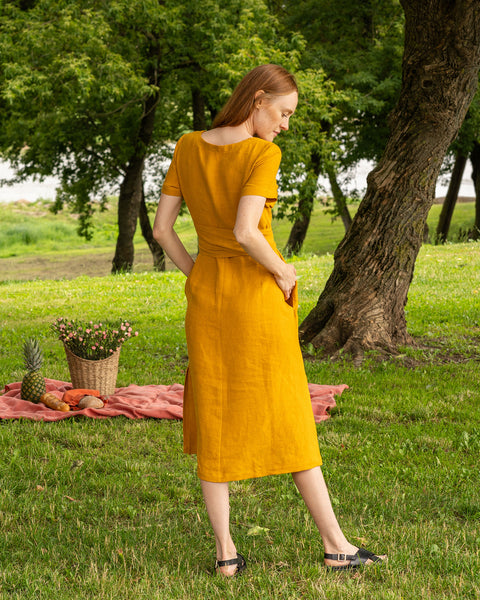 Linen Short Sleeve Obi Wrap Dress Milly