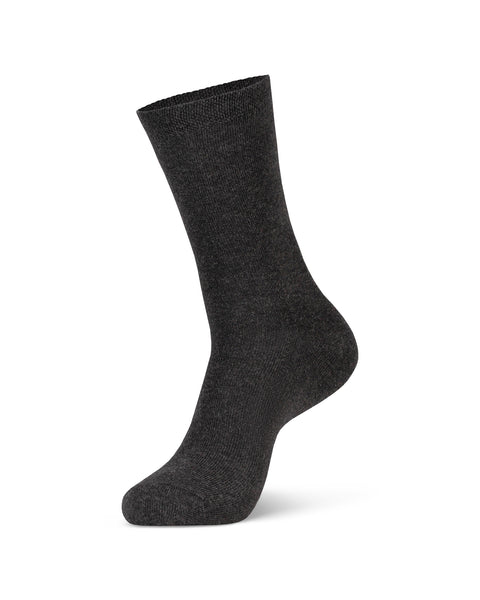 Women's Cotton Mid-Crew Socks in dark gray color in a white background, side view.