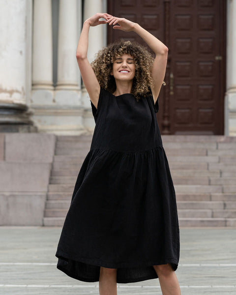 Linen Smock Dress Cecilia Pure Black