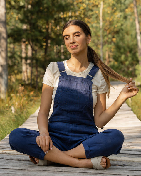 Linen Pinafore Jumpsuit Nicci Storm Blue