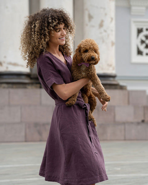 Linen Wrap Dress Eliana Shadow Purple