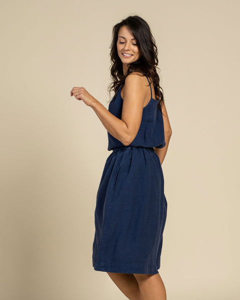 Linen Midi Skirt Sophia Storm Blue