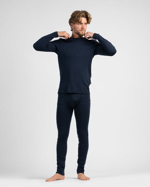 2-teiliges Set für Herren mit langärmeligem Oberteil und Hose aus 250er-Merinowolle in Marineblau