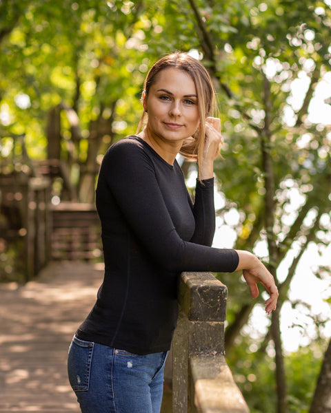 Damen 160 Thermo Langarmshirt Rundhalsausschnitt Schwarz