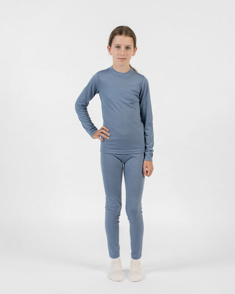 Kinder Langarmshirt 160 Rundhals Staubblau