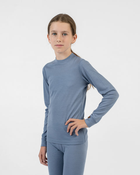 Kinder Langarmshirt 160 Rundhals Staubblau