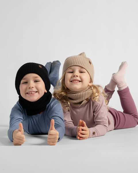 Gerippte Strickmütze für Kinder aus 100% Merinowolle