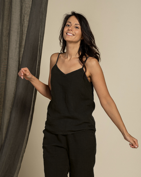 Leinen Slip Top Kim Pure Black