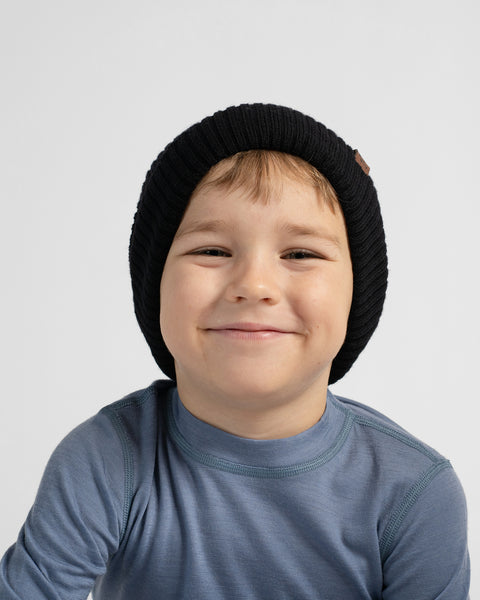 Gerippte Strickmütze für Kinder aus 100% Merinowolle