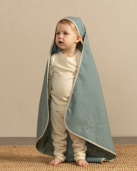Linen Hooded Baby Towel Mint Green