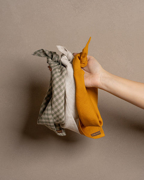 Linen Bandana: Spicy yellow, Natural, Gingham