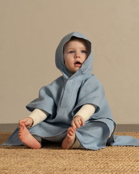 Linen Baby Poncho in cloudy blue