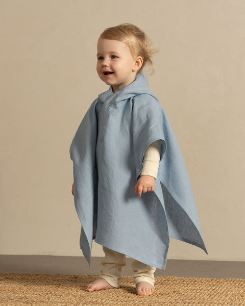 Linen baby poncho in cloudy blue color