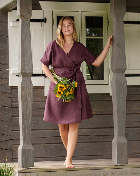 Leinen Wickelkleid Eliana Shadow Purple