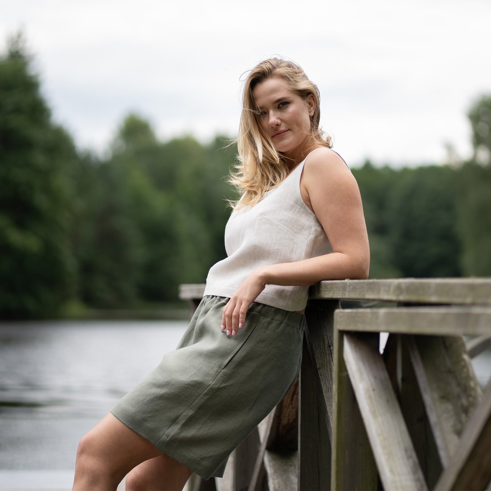 Leinen Crop Top Ana Naturfarben