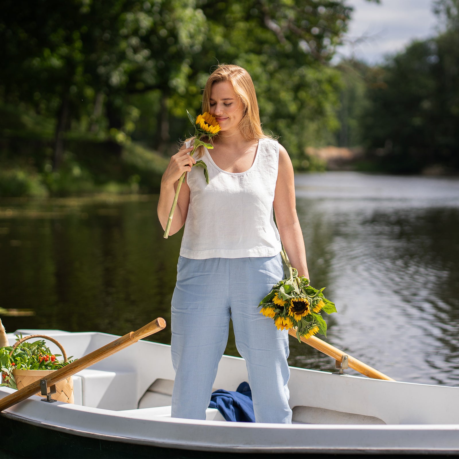Leinen Crop Top Ana Reinweiß