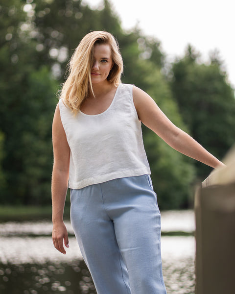 Leinen Crop Top Ana Reinweiß