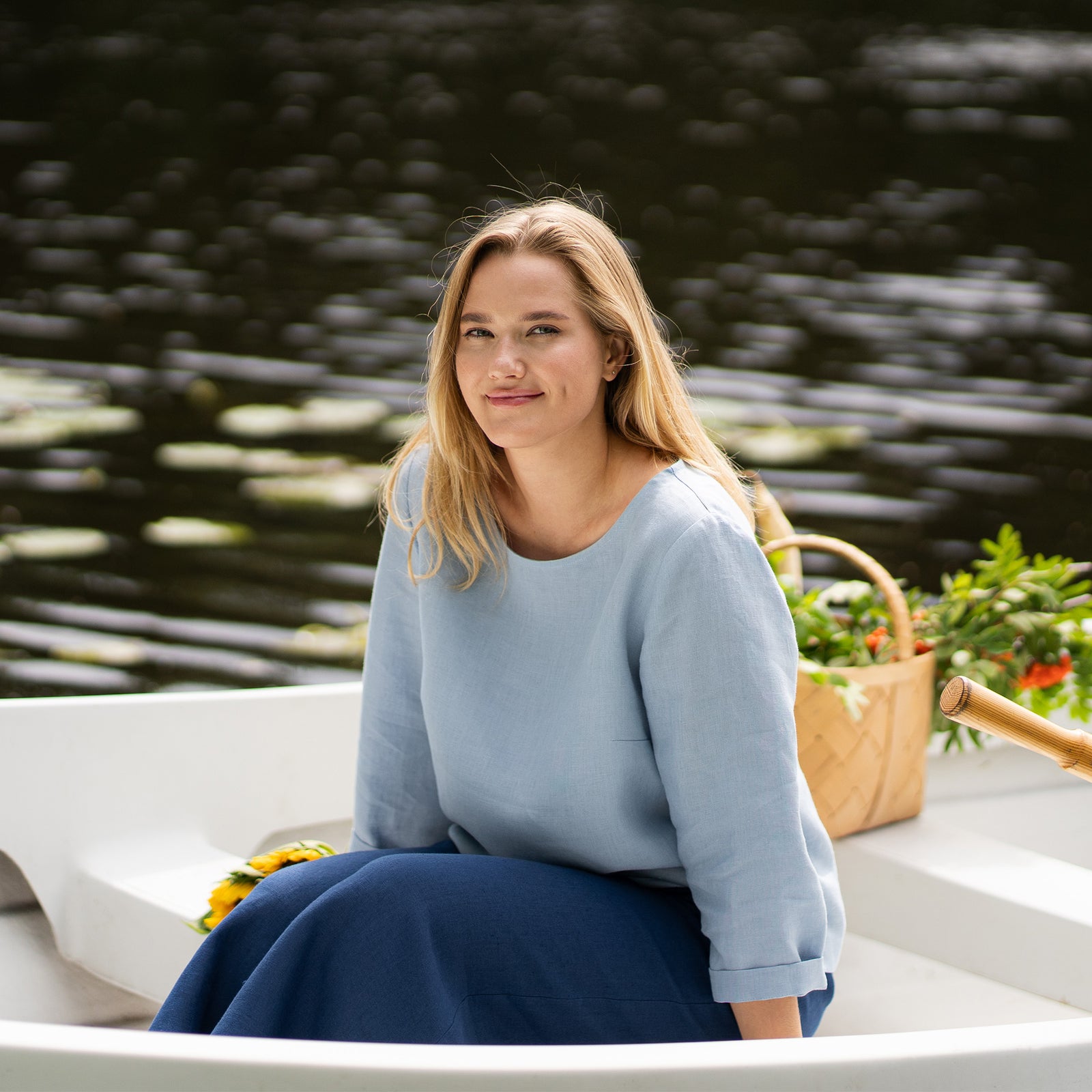 Leinenbluse Nora Wolkiges Blau
