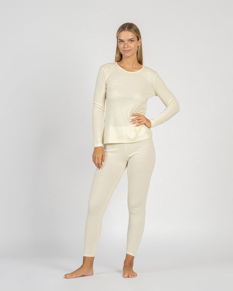 Damen 250 Thermo Langarmshirt Rundhalsausschnitt Naturfarben