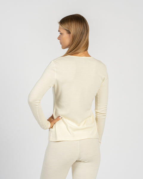 Damen 250 Thermo Langarmshirt Rundhalsausschnitt Naturfarben