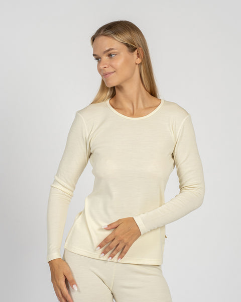 Damen 250 Thermo Langarmshirt Rundhalsausschnitt Naturfarben