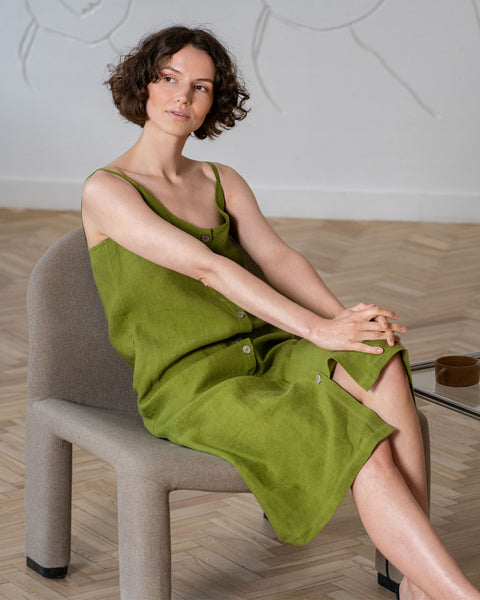 Linen Strap Button Down Dress Hope