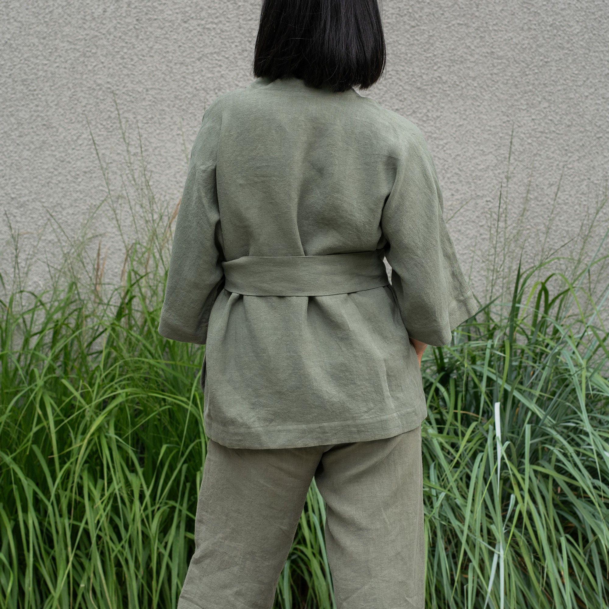 Linen Short Sleeve Cardigan with Belt Sakura