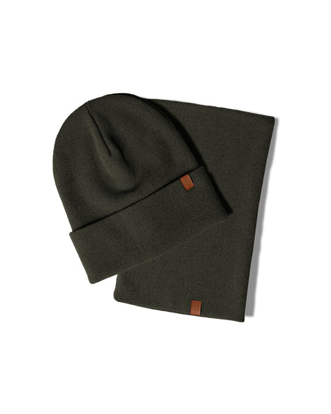 Men&#39;s Knitted Beanie &amp; Gaiter 2-Piece Set dark green