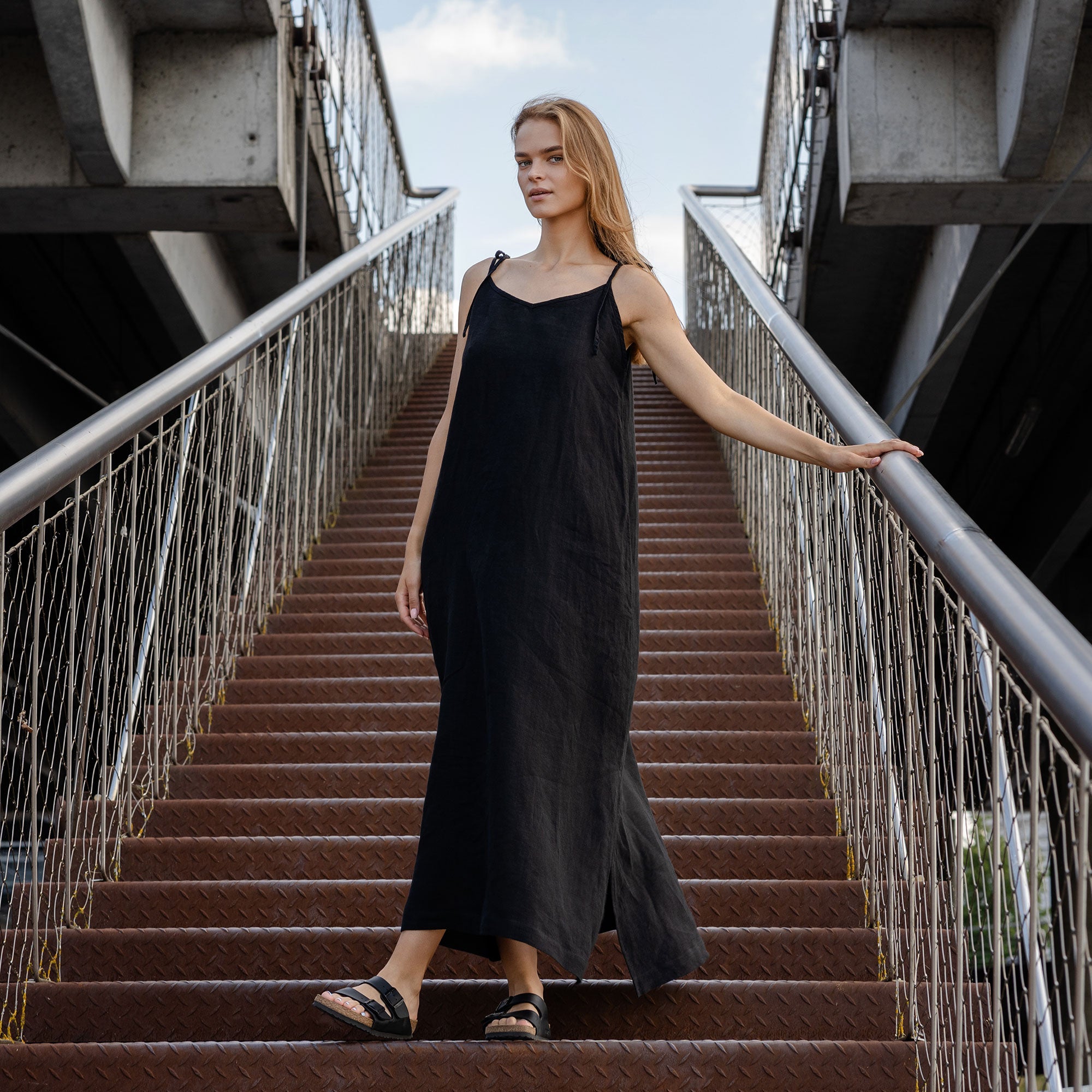 Maxi Slip Dress Livia in pure black color