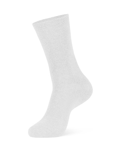 The menique men&#39;s mid-crew cotton socks in white color in a white background, side view.