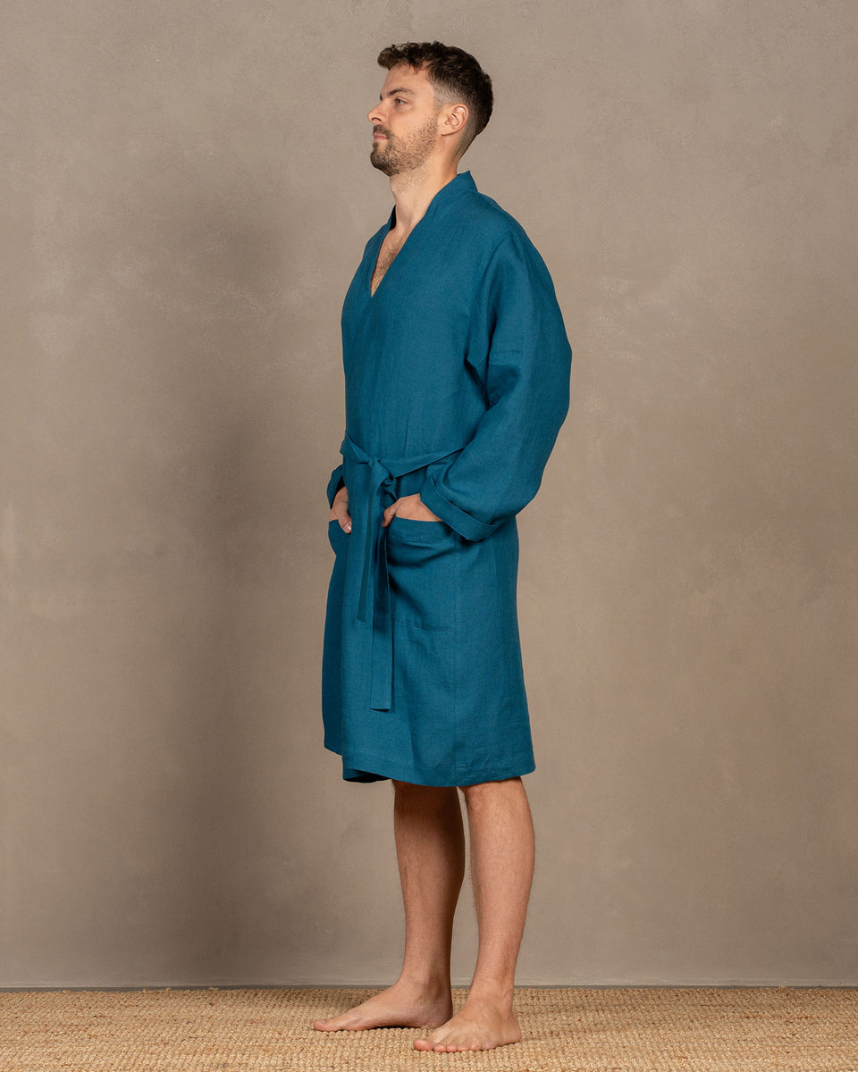 Herren Bio 100% Leinen Bademantel ❤️ menique