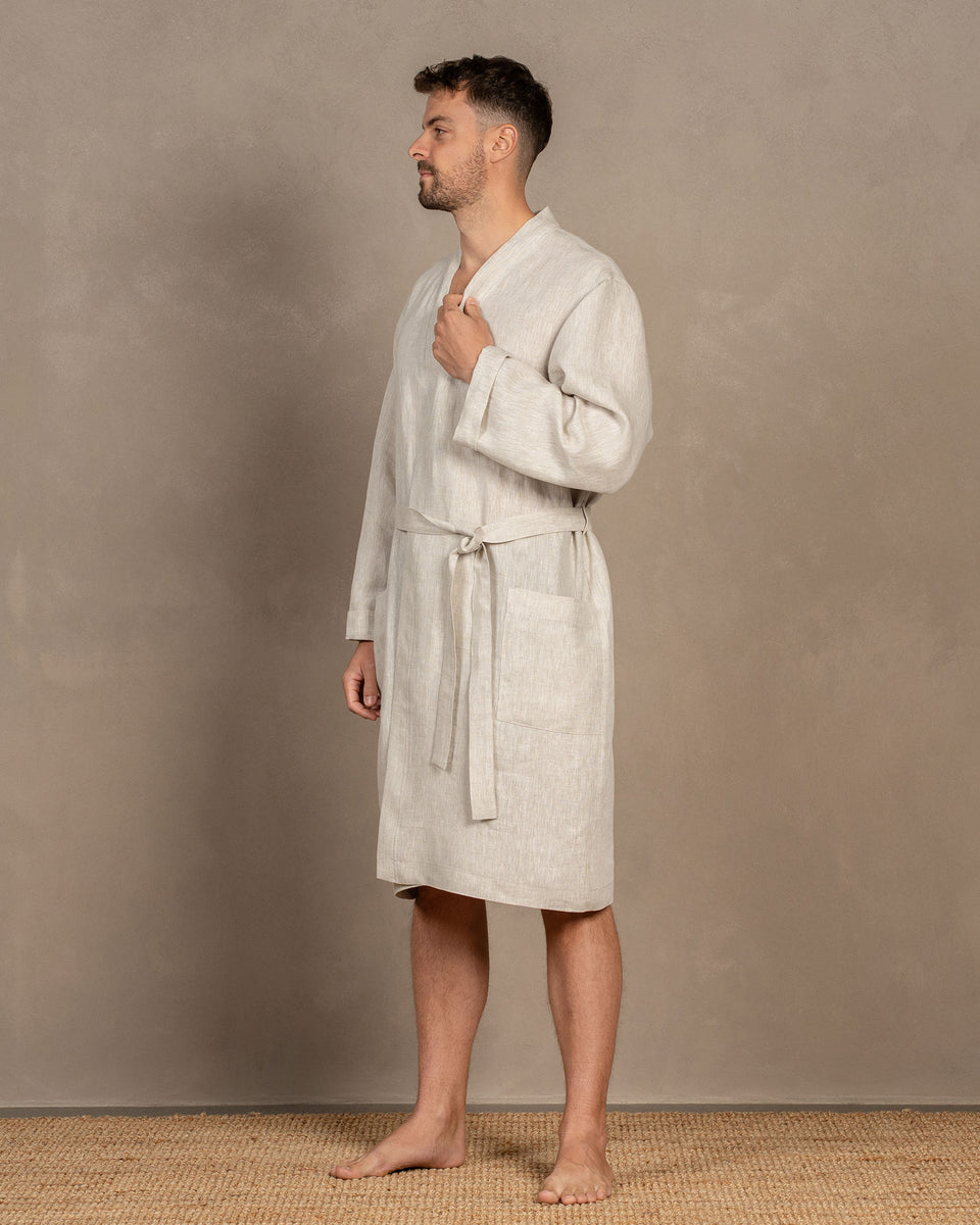 Herren Bio 100% Leinen Bademantel ❤️ menique