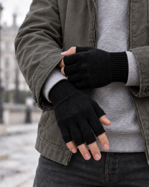 Warme fingerlose Merino-Handschuhe für Herren
