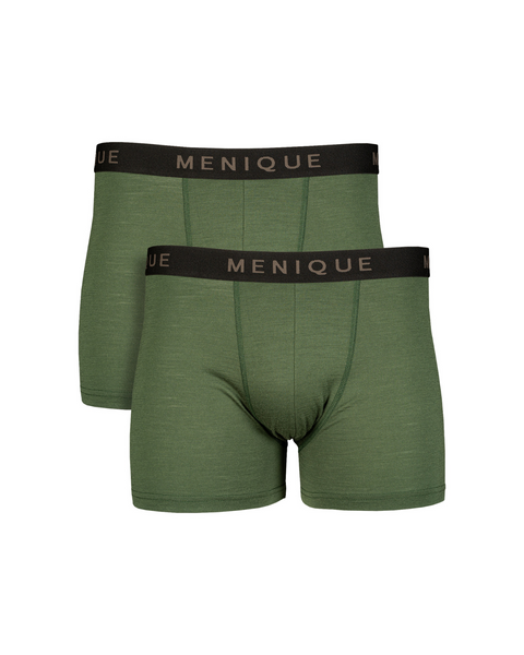 Men’s merino wool boxer shorts 2-pack in dark green – breathable, moisture-wicking underwear with soft elastic waistband by Menique.