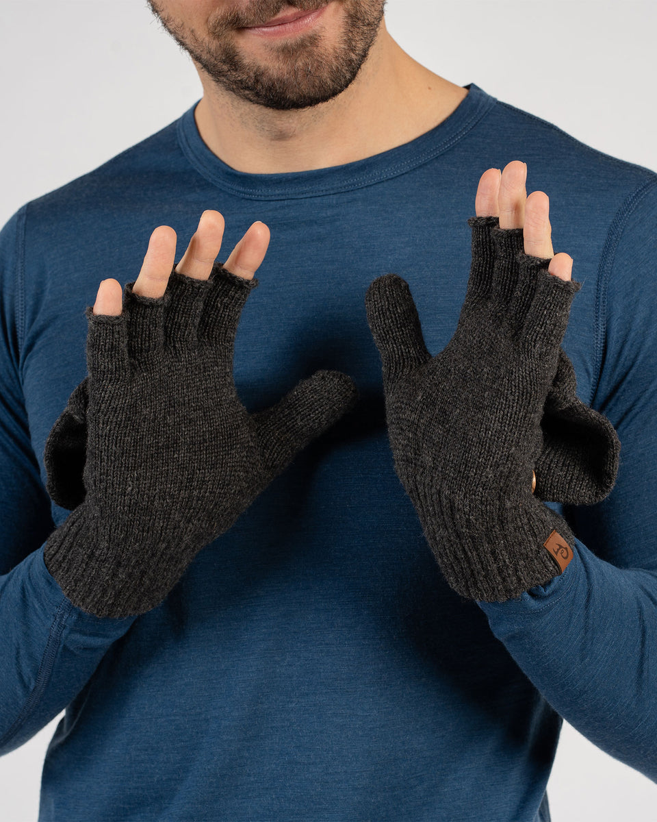 herren handschuhe fäustlinge Herren Convertible Fingerlose Handschuhe Gestrickt Merino ❤️ menique