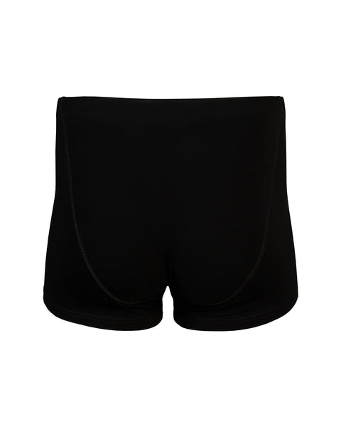 Back view of men’s black bamboo boxers highlighting smooth seams and comfort fit.