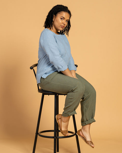 Linen Pants Dakota in stone green
