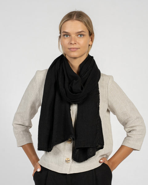 Wide Women&#39;s Linen Scarf Pure Black