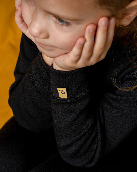 Kinder 250 Thermo Langarmshirt Rundhalsausschnitt Schwarz