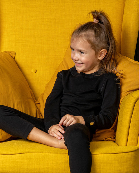 Kinder 250 Thermo Langarmshirt Rundhalsausschnitt Schwarz