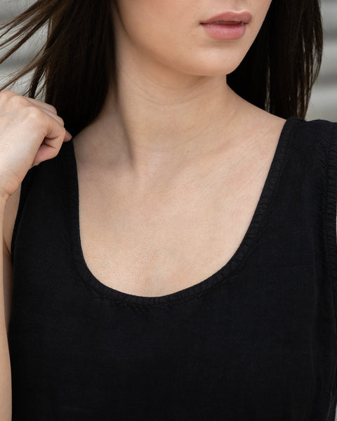 Linen Tank Top Hana Pure Black