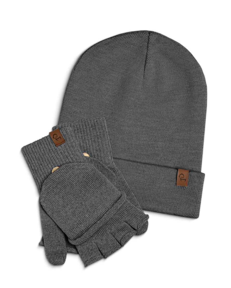 handschuhe mit mütze 100% Merinowolle wandelbares Handschuh- und Mützenset für Damen ❤️ menique