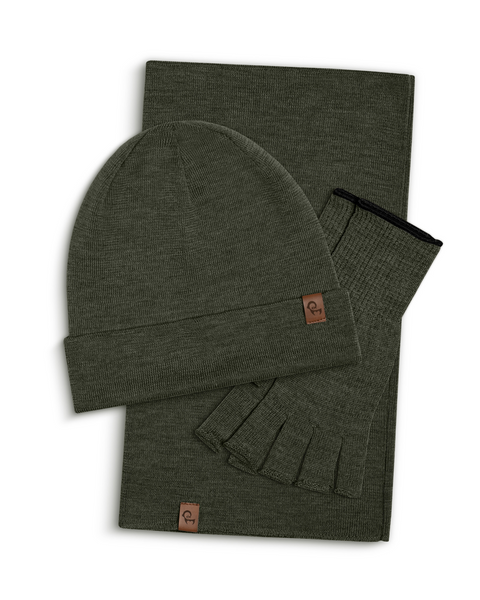 Herren Merinowolle Innenmütze, Schlauchschal & Handschuh-Set ❤️ menique