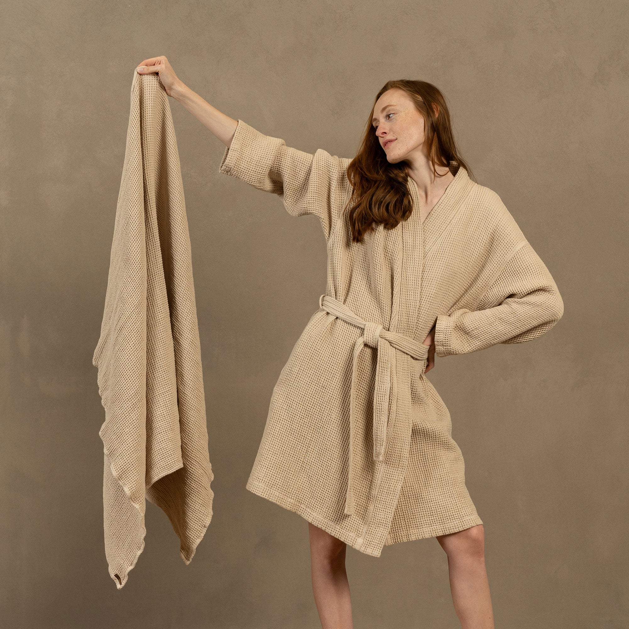 LinenMe Waffelpique Handtuch – 100x140 Cm, 53% Leinen, 47% Baumwolle, Saugstark, Schnelltrocknend, Natur Beige