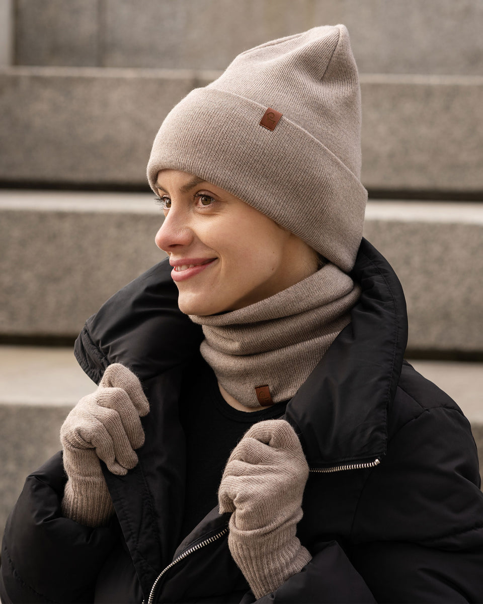 Damen Mütze, Halswärmer & Handschuh-Set ❤️ menique